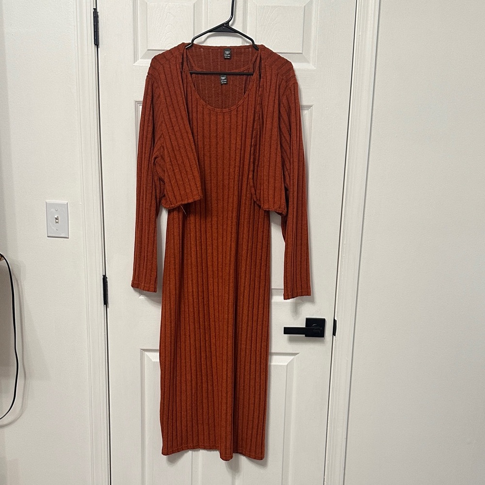 SHEIN Rust Long Sleeve Ribbed Dress